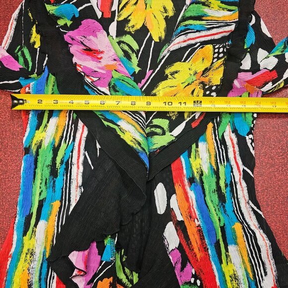 Rossi Roma Crinkle Floral Colorful Jacket/Blouse S Abstract Artsy Vibrant Topper - Picture 6 of 12